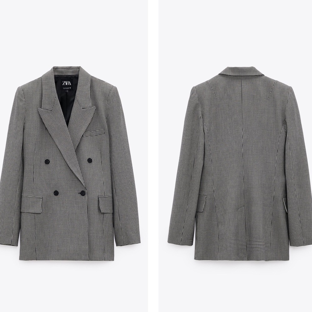 Zara Double breasted Checked Blazer Black White M